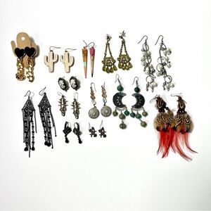 Vintage & Contemporary Dangly Earrings Mixed Lot Of 13 Pairs for Pierced Ears